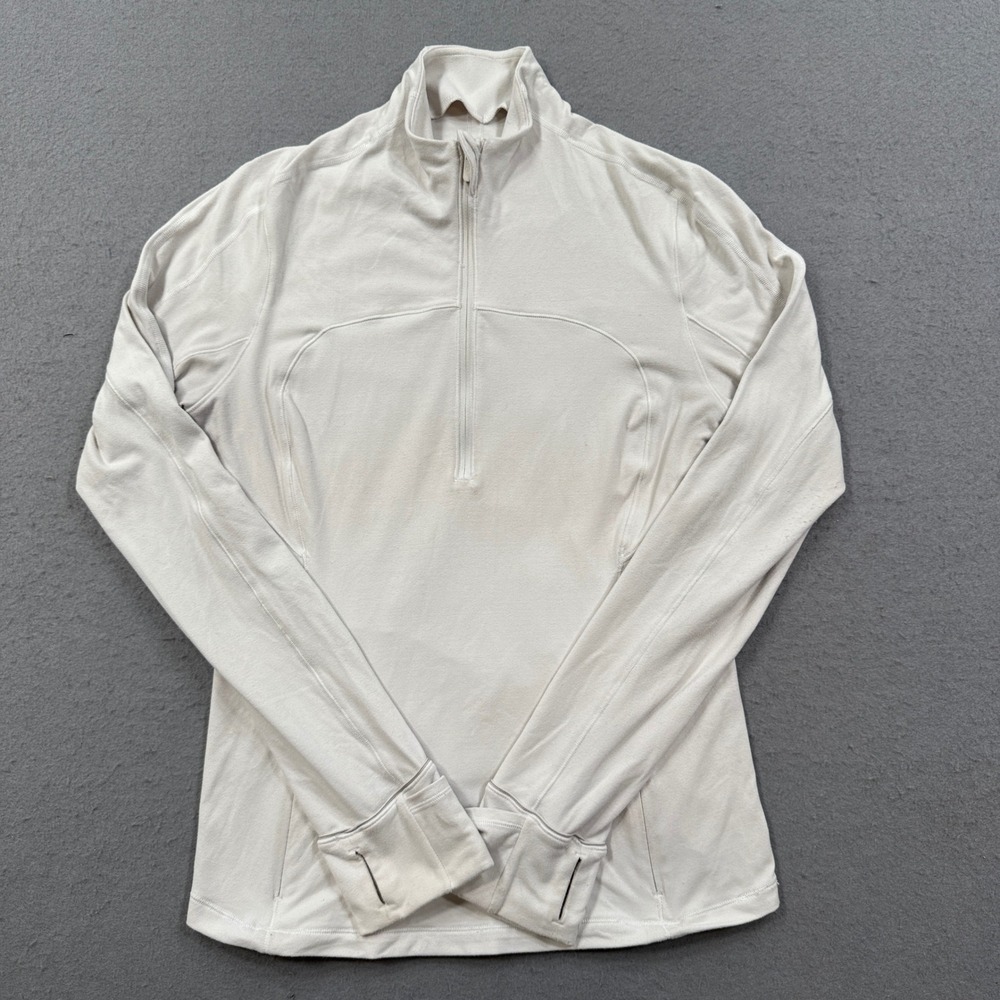 Lululemon Rulu Jacket Women's 10 White Half Zip Pullover Thumbholes Training Gym